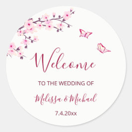 桜の花の感謝の気持ちを込めた結婚式ウェルカム ラウンドシール
