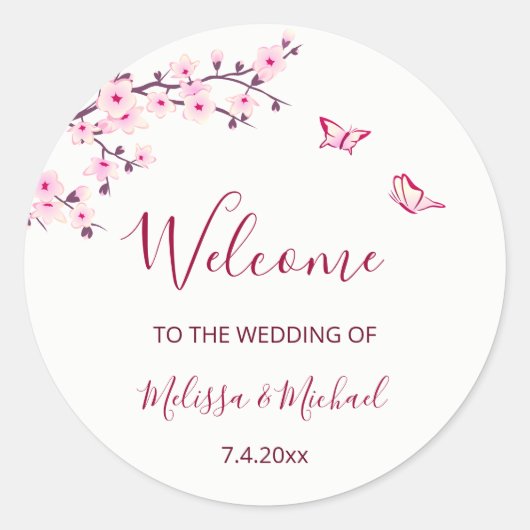桜の花の感謝の気持ちを込めた結婚式ウェルカム ラウンドシール (正面)