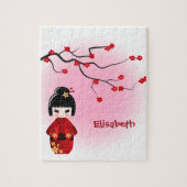 桜の花の日本のなkokeshiの人形 ジグソーパズル (縦)