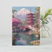 桜の花の日本風エレガントゴールド 結婚式招待状 招待状 (スタンド正面)