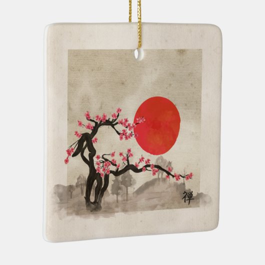 桜の花の景色の禅のヒエログリフ セラミックオーナメント (右)