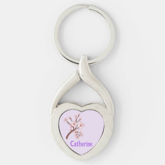 桜の花の枝とハート キーホルダー (正面)