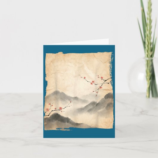 桜の花の枝の日本画アート カード (正面)