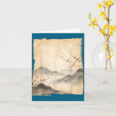 桜の花の枝の日本画アート カード (黄色い花)