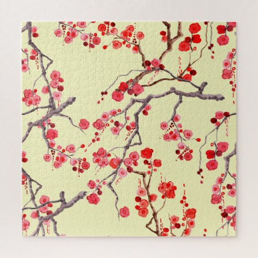 桜の花の水の色のシームレスなパターン ジグソーパズル (縦)
