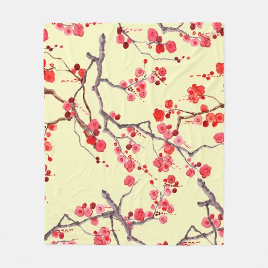 桜の花の水の色のシームレスなパターン フリースブランケット (正面)