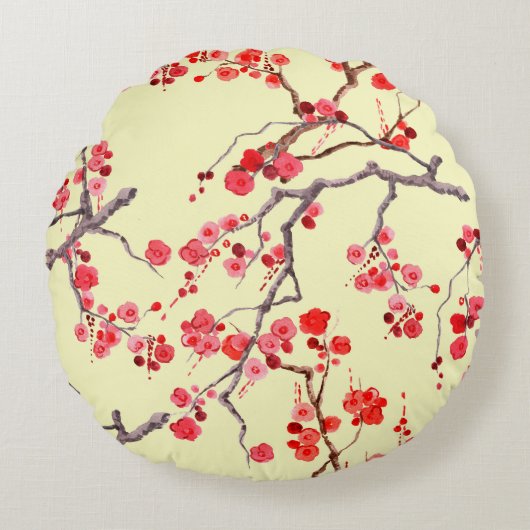 桜の花の水の色のシームレスなパターン ラウンドクッション (正面)