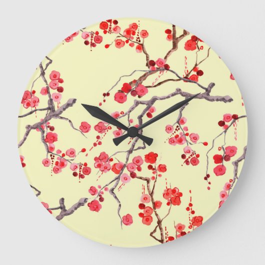 桜の花の水の色のシームレスなパターン ラージ壁時計 (正面)