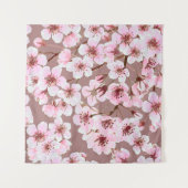 桜の花の水彩シームレスパターン タペストリー (正面(横))