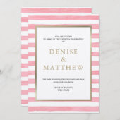 桜の花の水彩ストライプ & ゴールドの文字入れ 招待状 (正面/裏面)