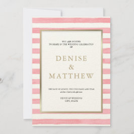 桜の花の水彩ストライプ & ゴールドの文字入れ 招待状