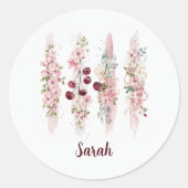 桜の花の水彩デザイン - お名前を入れて ラウンドシール (正面)