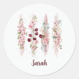桜の花の水彩デザイン（名前追加可） ラウンドシール