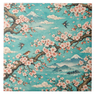 桜の花の浮世絵セラミックタイル タイル