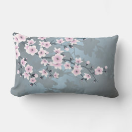 桜の花の淡いピンクと青 ランバークッション