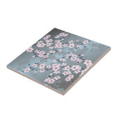 桜の花の淡いピンクと slate blue の花柄 タイル (側面)