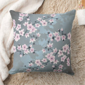 桜の花の淡いピンク 灰青色 花 クッション (ブランケット)