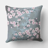 桜の花の淡いピンク 灰青色 花 クッション (裏面)