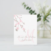 桜の花の結婚式の食事メニューのカードの表紙 招待状 (スタンド正面)