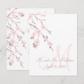桜の花の結婚式の食事メニューのカードの表紙 招待状 (正面/裏面)