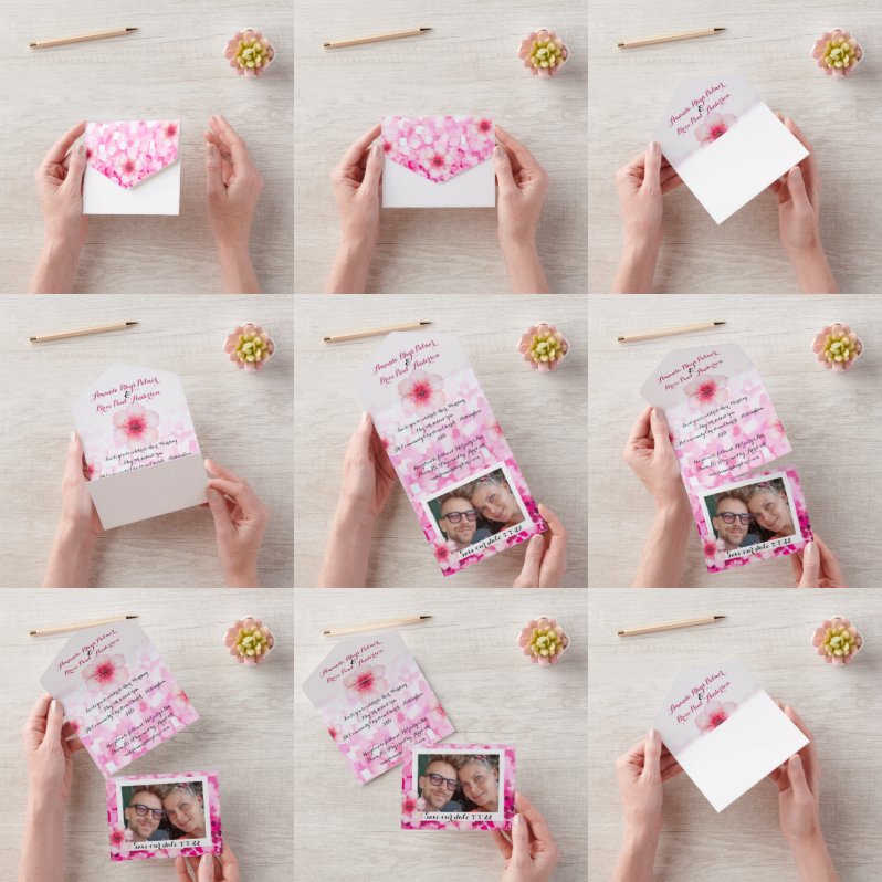 桜の花の結婚式招待状&Save the Date写真 オールインワン招待状