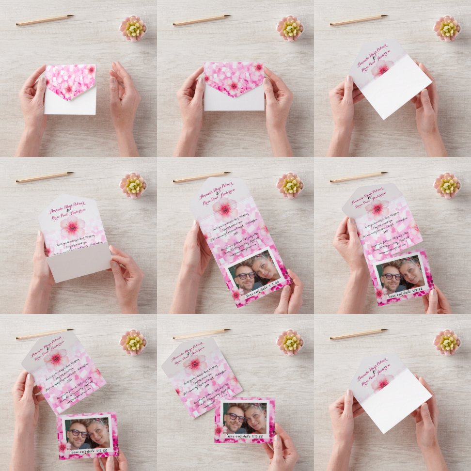 桜の花の結婚式招待状＆Save the Date写真 オールインワン招待状