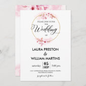 桜の花の花のリースの結婚式招待状 招待状 (正面/裏面)