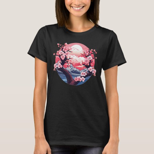 桜の花の草山と太陽とja tシャツ (正面)