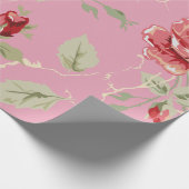 桜の花の赤いバラの包装紙 ラッピングペーパー (角)