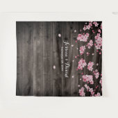 桜の花の農村的な納屋の結婚式の背景 タペストリー (正面(横))