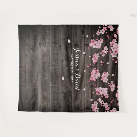 桜の花の農村的な納屋の結婚式の背景 タペストリー (正面(横))