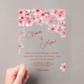桜の花の透明なウェディング アクリル招待状 (インサイチュ (ポータブル))