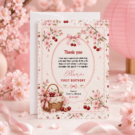 桜の花の1歳の誕生日お祝い女の子パーティー サンキューカード