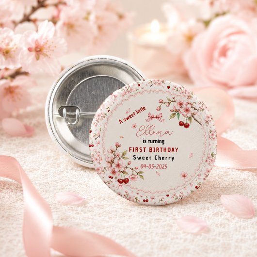 桜の花の1歳の誕生日女の子のパーティー 缶バッジ