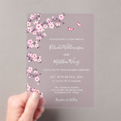  桜の花びら ピンクの透明な結婚式 アクリル招待状 (インサイチュ (ポータブル))