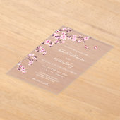  桜の花びら ピンクの透明な結婚式 アクリル招待状 (レイダウン)