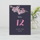 桜の花をイメージしたネイビーとホワイトの花柄のテーブルコーディネートで結婚式を 招待状 (スタンド正面)