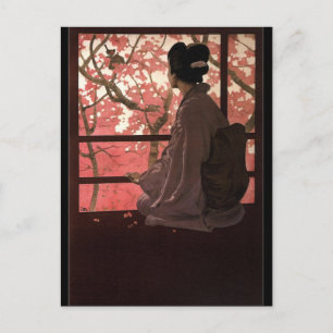桜の花を見る芸者 ポストカード