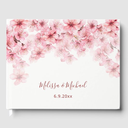桜の花ピンクの白い結婚式 ゲストブック (正面)