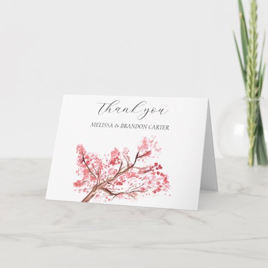 桜の花ピンクの花の結婚式の感謝 サンキューカード (正面)