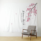 桜の花ピンクの花の結婚式の背景 タペストリー (インサイチュ(横))