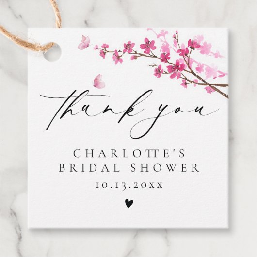 桜の花ピンクの蝶の感謝 フェイバータグ (正面)