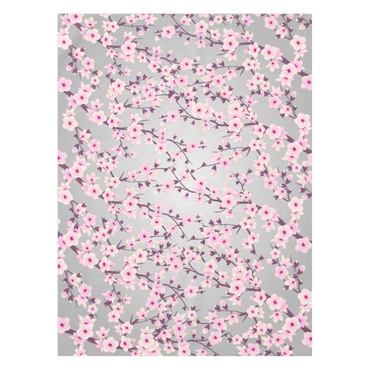 桜の花ピンクグレー花柄 テーブルクロス (正面)