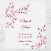 桜の花ピンク白感謝結婚式 ワインラベル (シングルラベル)