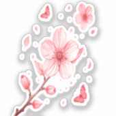 桜の花咲くビニールステッカー - ソフトピンク シール (正面)