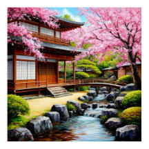 桜の花咲く伝統的な日本庭園
