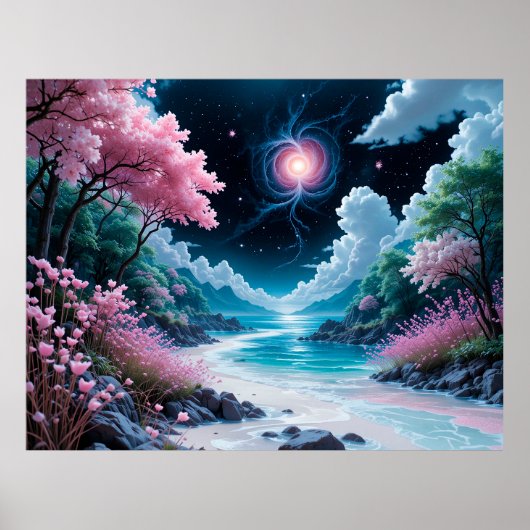 桜の花咲く幻想的な風景 🌸🌿 ポスター (正面)