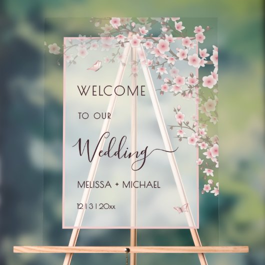 桜の花嫁入場透明ウェディングサイン アクリルサイン (ニュートラル)