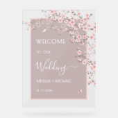 桜の花嫁衣裳 ピンクの桜 ウェディング 透明 アクリルサイン (正面)