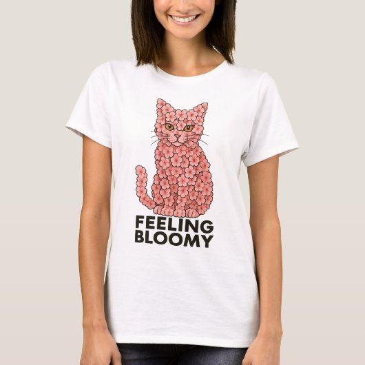 桜の花感じネコの膨張 Tシャツ (正面)